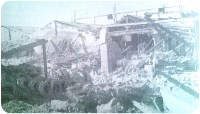 La Calibradora Mecànica després d'un dels bombardejos.
