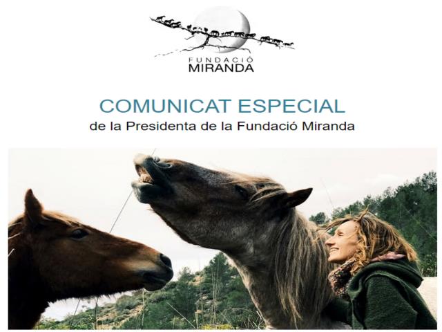 Comunicat de la Presidenta de la Fundació Miranda